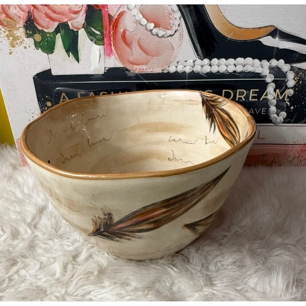 Tabletops Gallery Romalo Rooster Ceramic Bowls Set of 2 Hand Painted Farmhouse